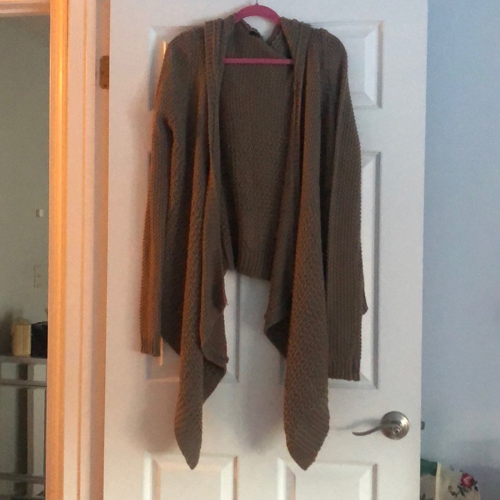 Brown Knit Cardigan w. Hood